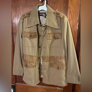 The Leather Shop Men's Tan Safari-Style Field Jacket with Suede Details
